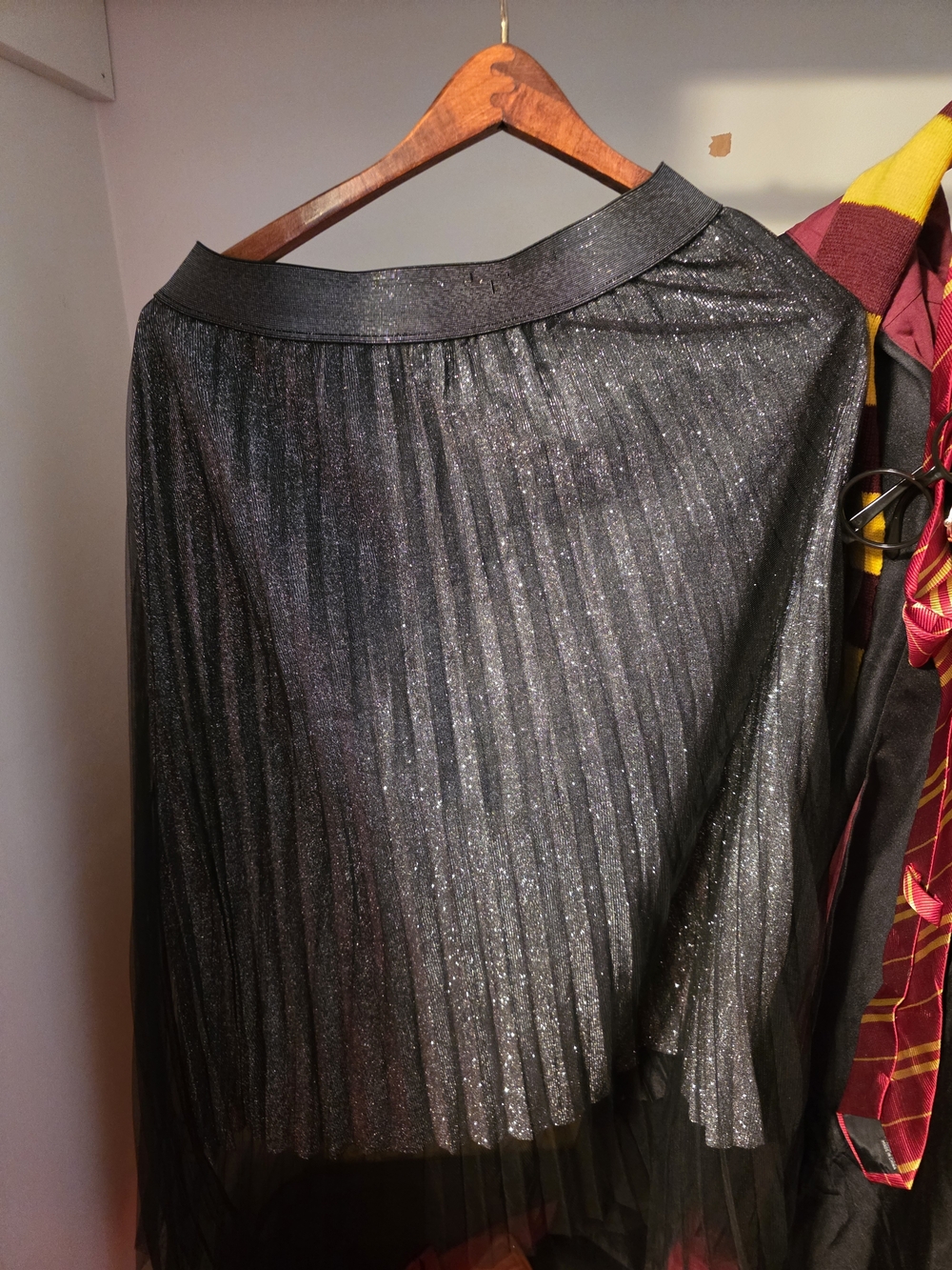 Shimmery Black Pleated Midi Skirt